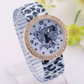 9 diseños de la venda de la aleación de la venta caliente de la flor de leopardo de acero inoxidable de cuarzo reloj de espalda